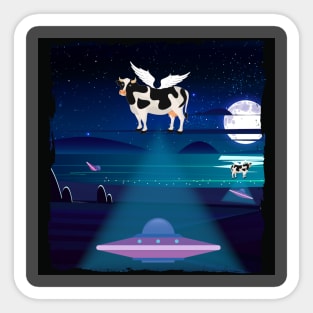 Cow hijacks ufo ship Sticker